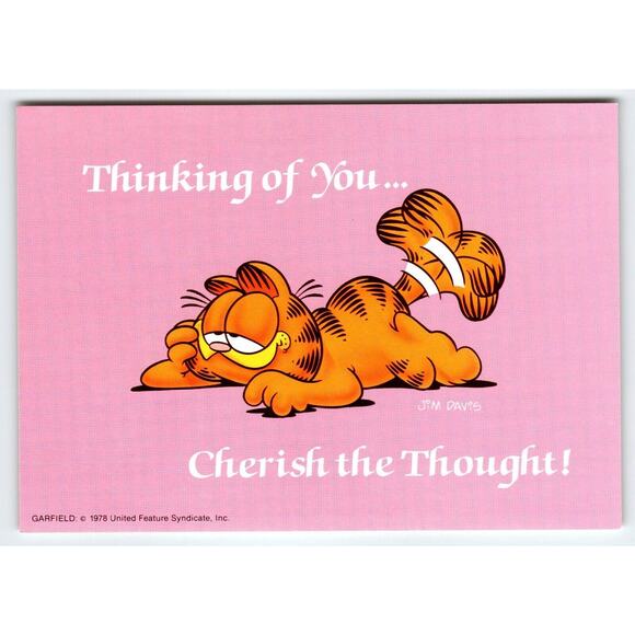 Thinking Of You Cherish Garfield Cat Postcard Jim Davis Comic Orange Tabby 1978 - Picture 1 of 2